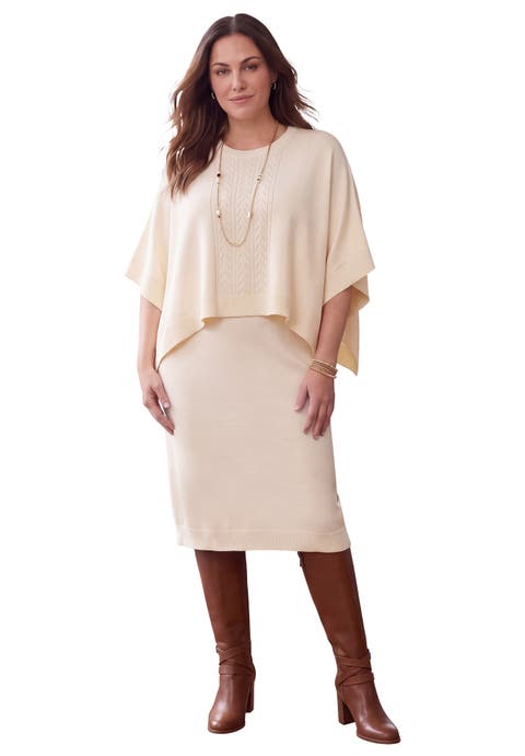 Cable Knit Cape Sweater Dress