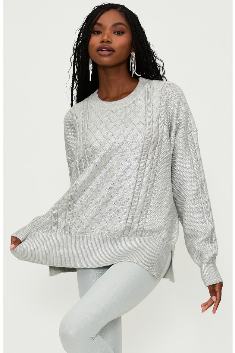 Callie Mix Stitch Metallic Crewneck Sweater, Alternate, color, SILVER SHINE CABLE