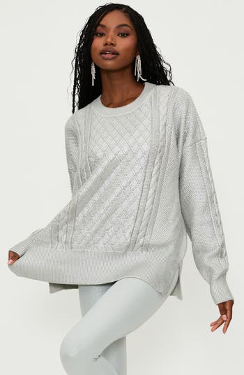 Callie Mix Stitch Metallic Crewneck Sweater