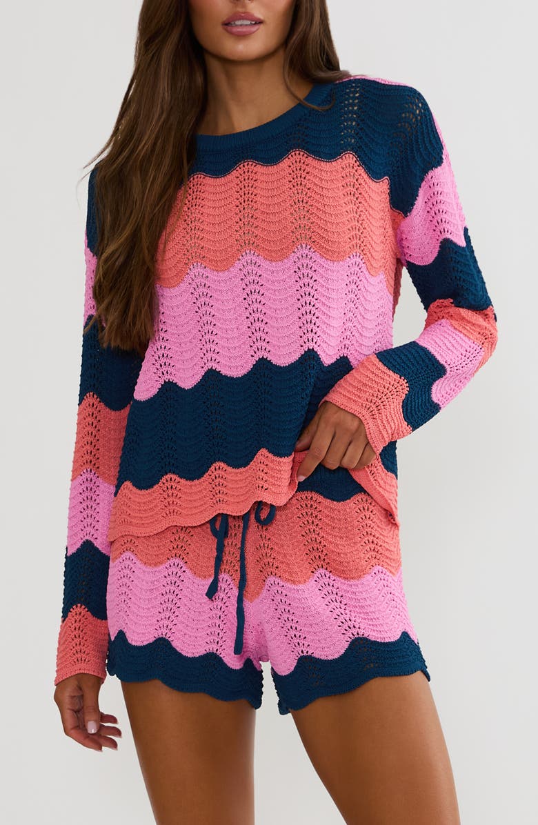 Beach Riot Beach Cover-Up Sweater, Main, color, Seashell Isle Color Block