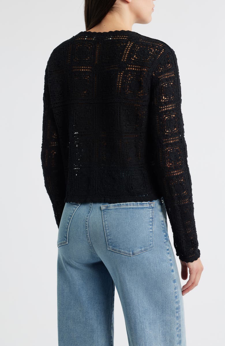 FRAME Cotton Crochet Cardigan, Alternate, color, Black