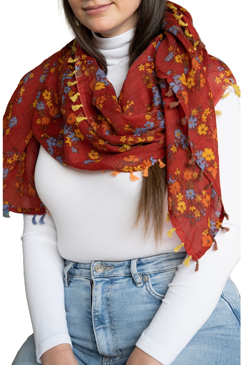 Floral Wool Scarf, Alternate, color, RED