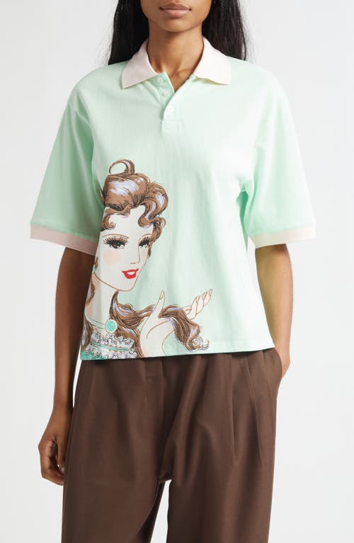 Ashley Williams Lady Print Oversize Cotton Polo in Mint  product