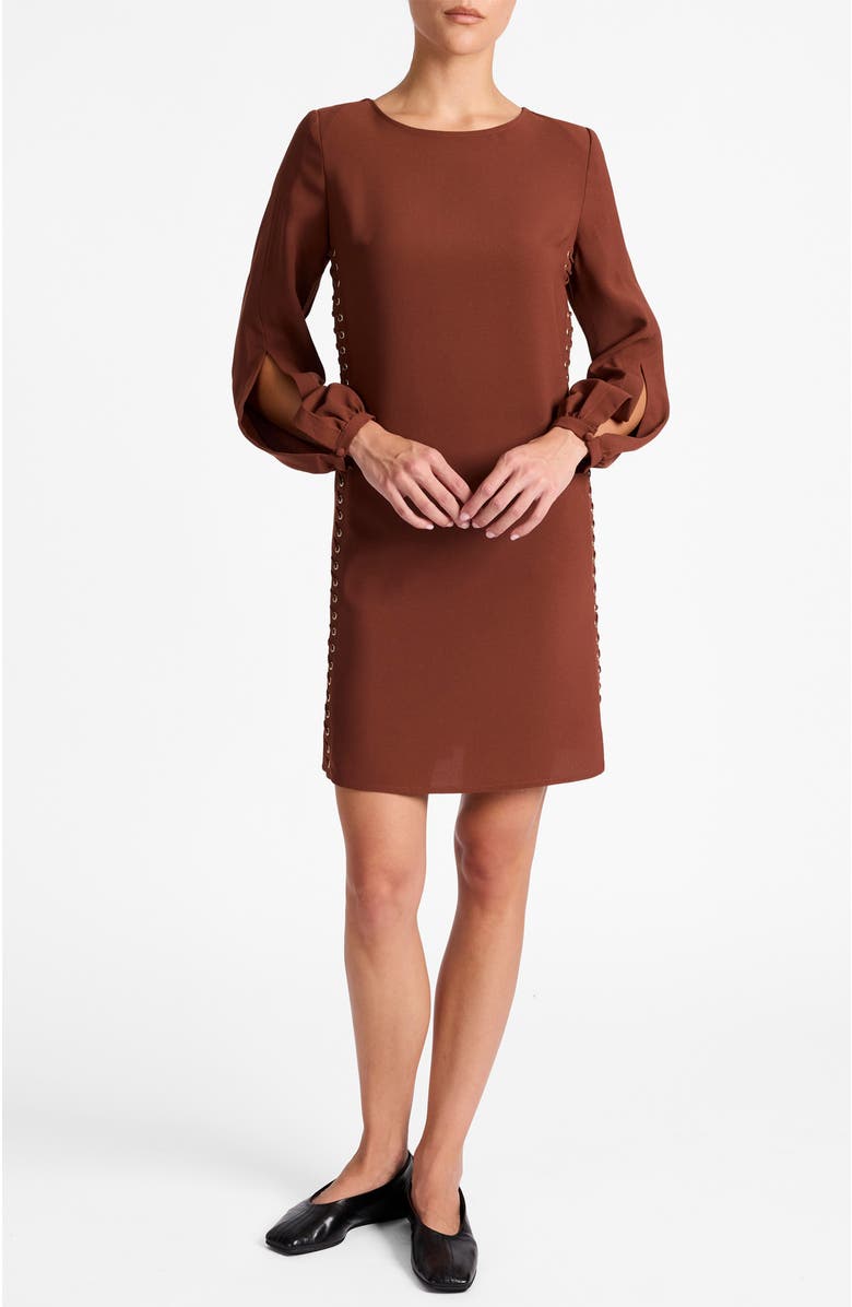 Santorelli Pauli Shift Dress in Satin Back Crepe, Main, color, Dark Chestnut