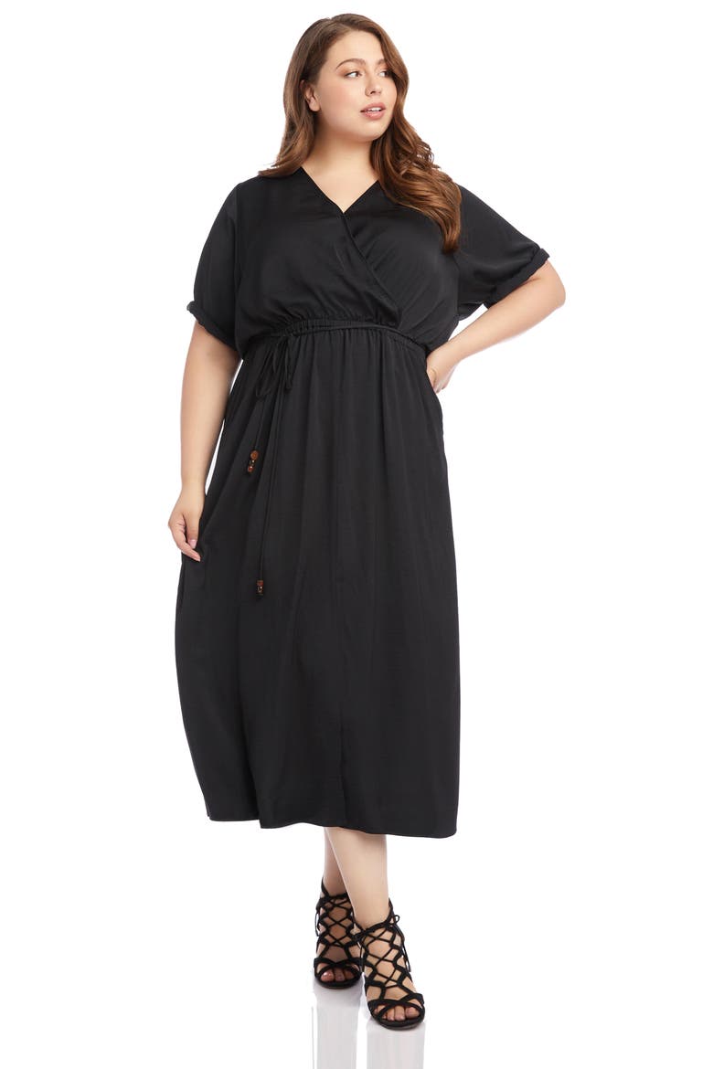 Cuffed Sleeve Midi Dress, Alternate, color, BLACK