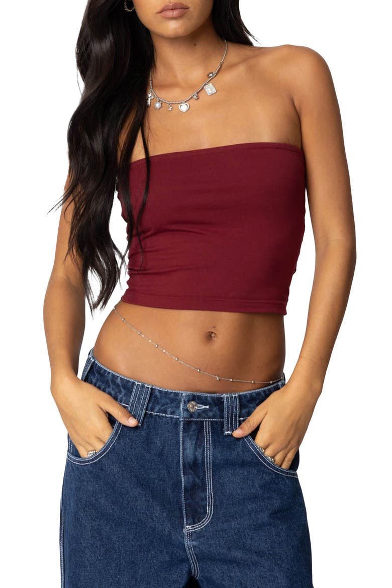 Basic Crop Tube Top, Main, color, BURGUNDY