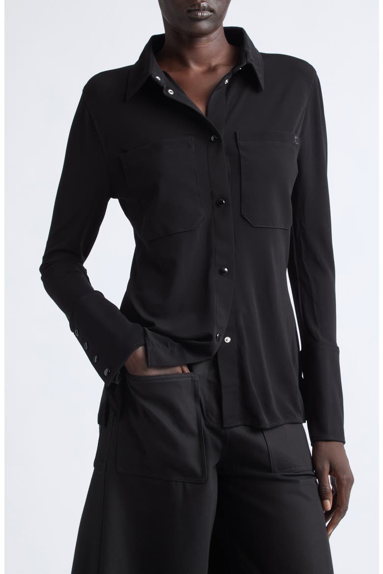 Two Pocket Stretch Jersey Snap Front Shirt, Main, color, BLACK