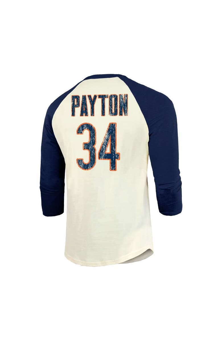 Majestic Threads Men's Majestic Threads Walter Payton Cream/Navy Chicago Bears Retired Player Name & Number 3/4 Raglan Sleeve T-Shirt, Alternate, color,