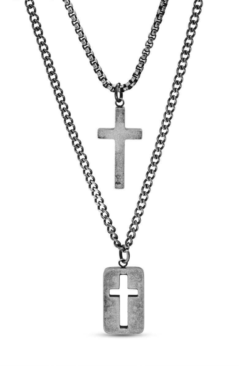 Steve Madden Cross Dog Tag Duo Pendant Necklace, Main, color, 