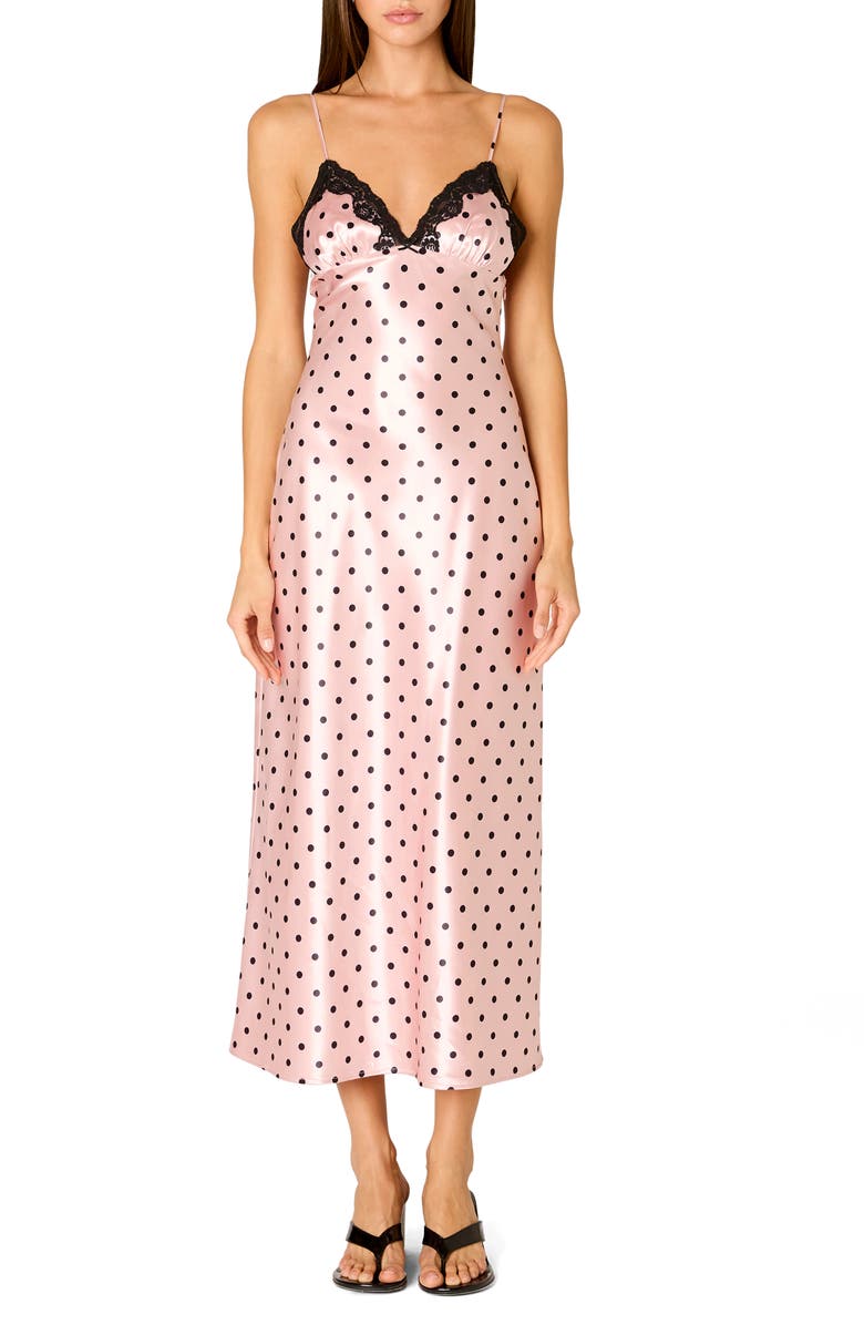 Nia Jasmine Sleeveless Satin Midi Dress, Main, color, Blush Pink