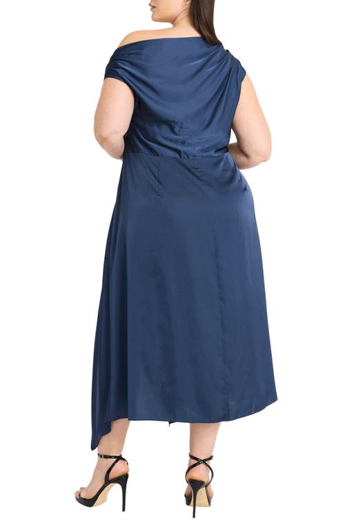 Maggy London One-shoulder Handkerchief Hem Satin Maxi Dress In Ensign Blue