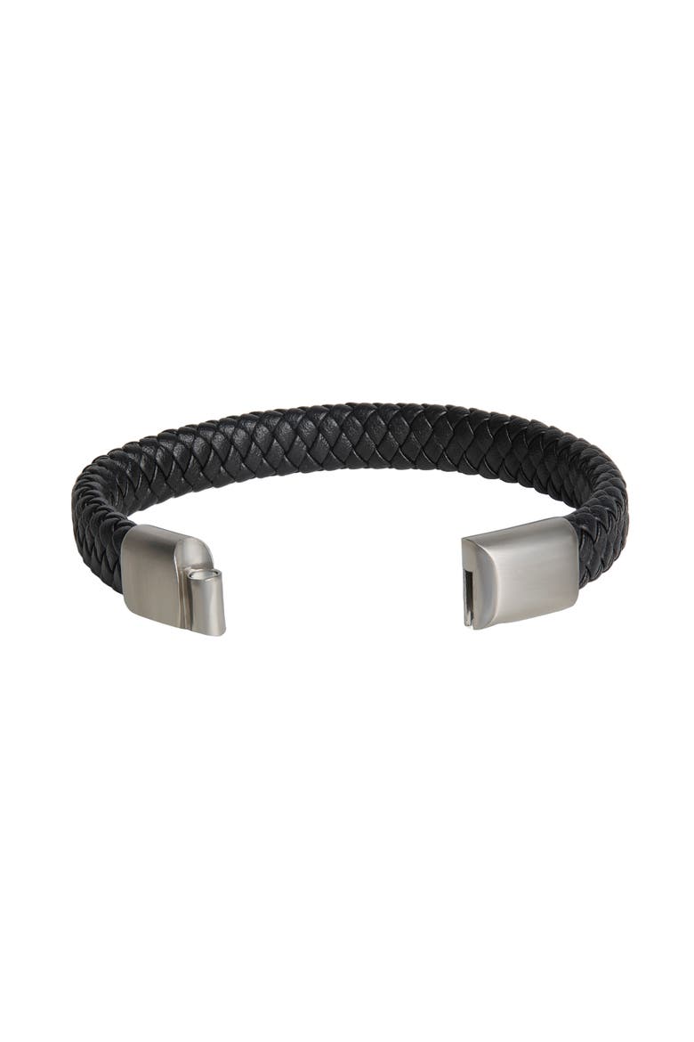 Wide Woven Microfiber Leather Bracelet for Men, 8.25", Alternate, color, Black