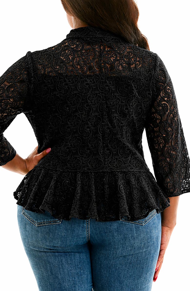 Nina Leonard Ruffle Lace Three-Quarter Sleeve Bolero, Alternate, color, Black
