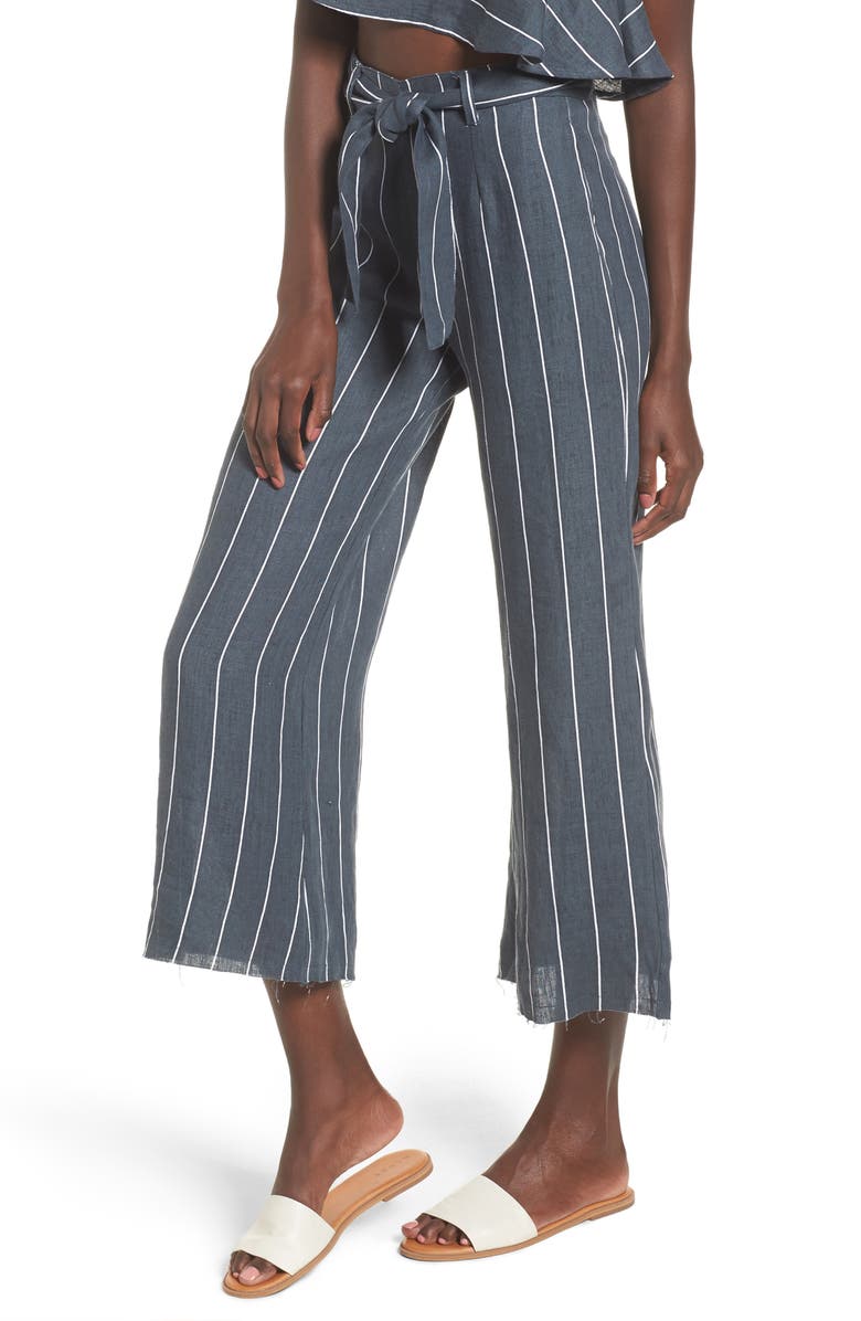 Faithfull the Brand Como Pinstripe Wide Leg Crop Linen Pants, Main, color, 