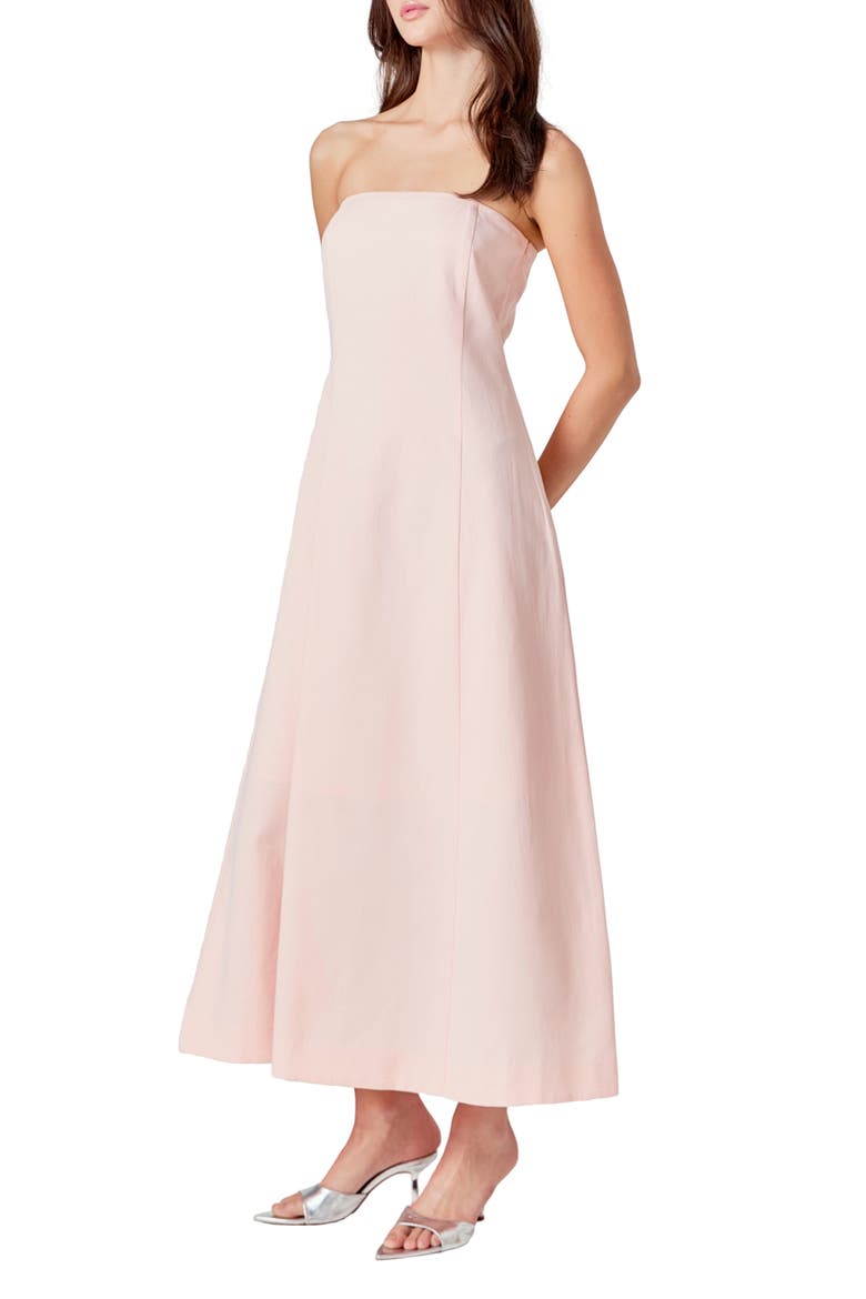 Strapless Linen Dress, Alternate, color, PINK