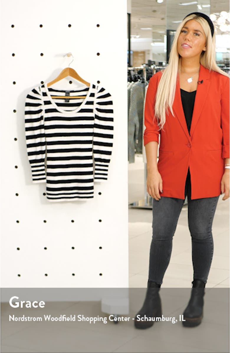 Puff Sleeve Stripe Cotton Blend Sweater, sales video thumbnail