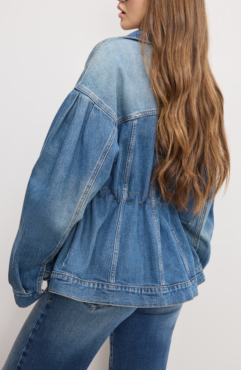 Good American Barrel Sleeve Denim Jacket, Alternate, color, Indigo912