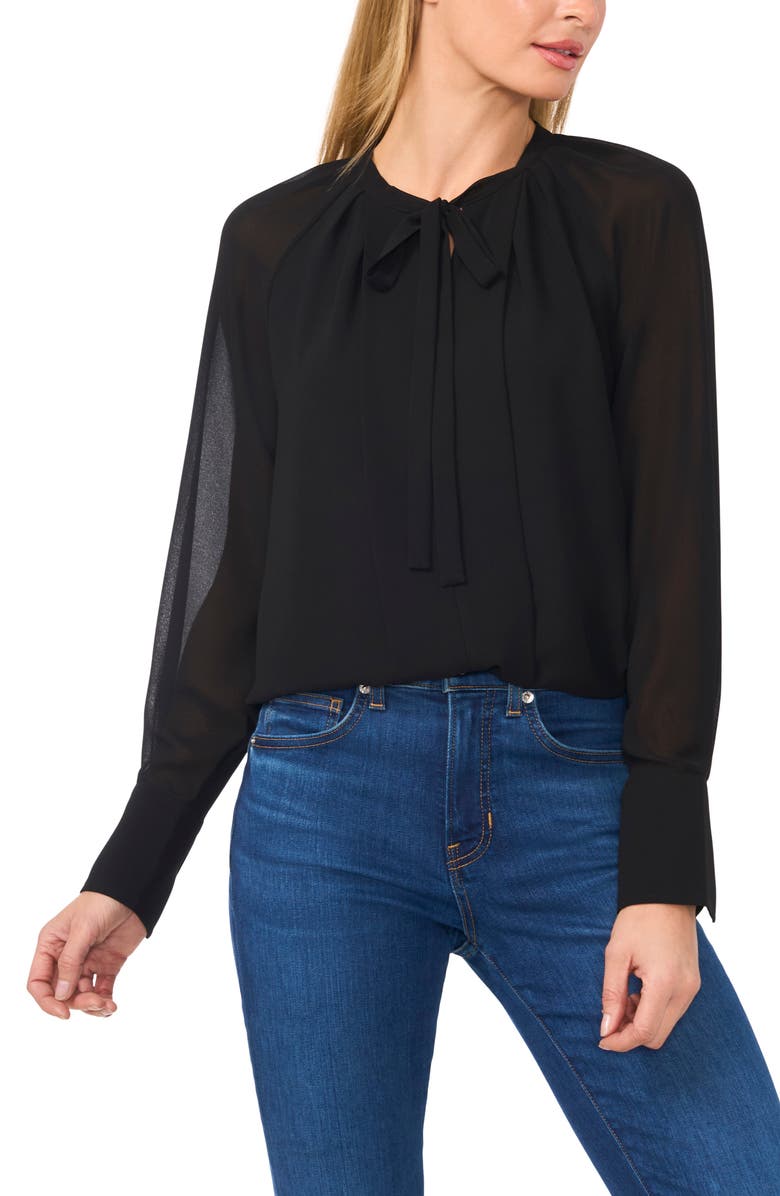 CeCe Tie Neck Georgette Top, Main, color, 