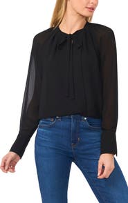 CeCe Tie Neck Georgette Top