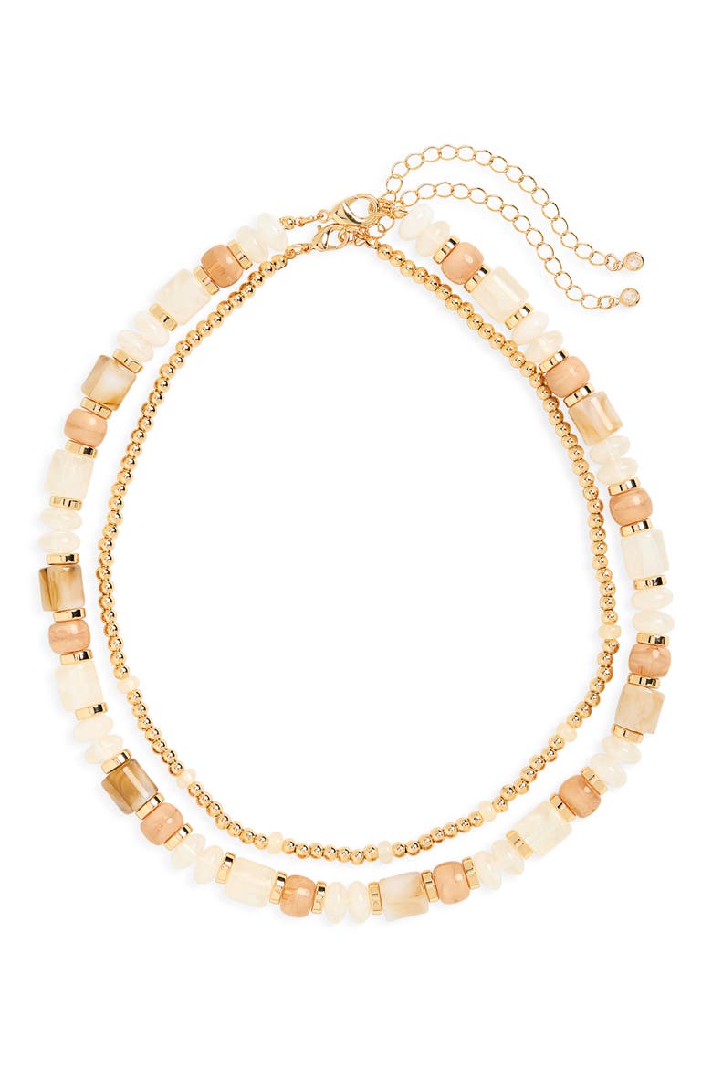 2-Pack Assorted Beaded Necklace Set, Main, color, WHITE MULTI- GOLD