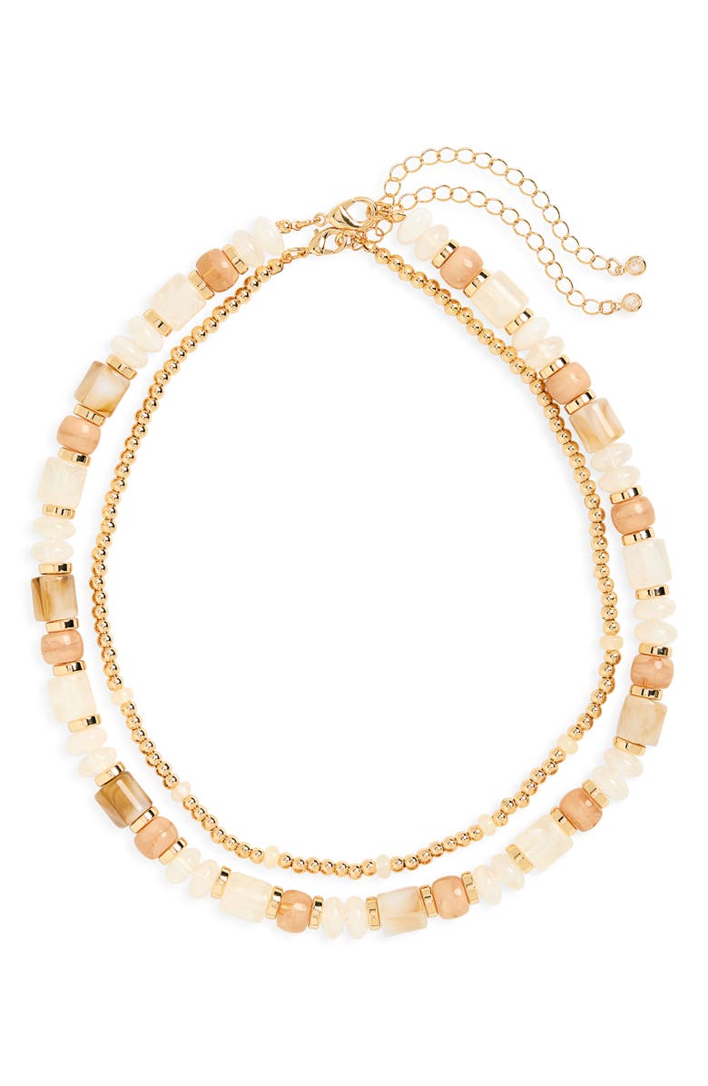 NORDSTROM RACK 2-Pack Assorted Beaded Necklace Set, Main, color, White Multi- Gold