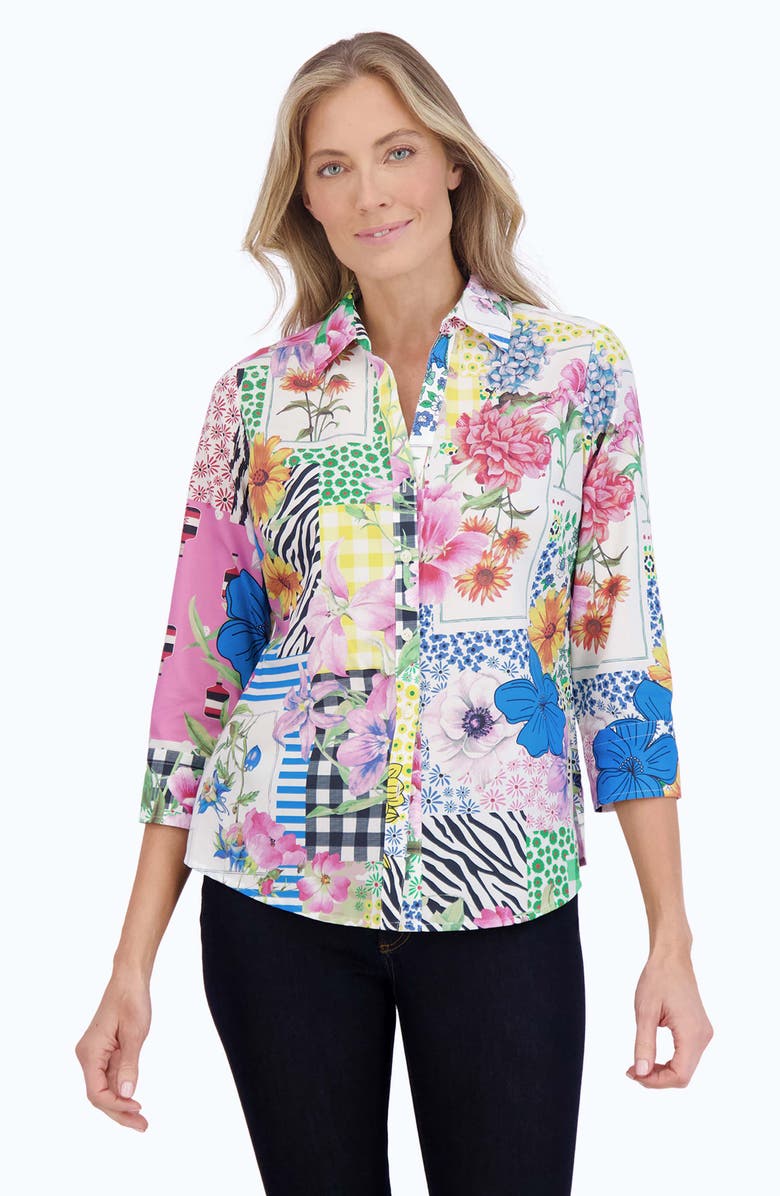 Foxcroft Mary Floral Cotton Poplin Button-Up Shirt, Alternate, color, 
