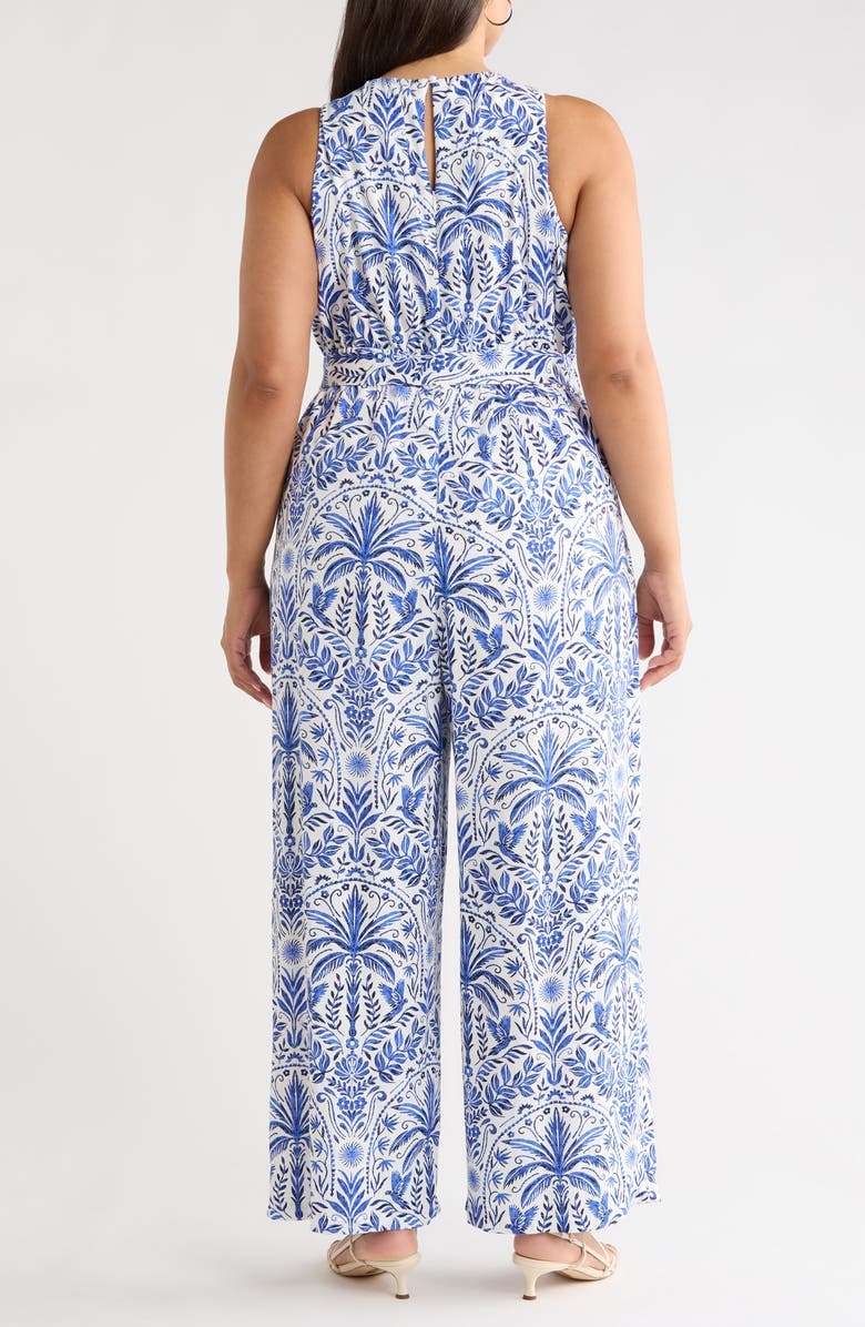 SUGARLIPS Romina Tropical Jora Sleeveless Jumpsuit, Alternate, color, White Blue-Multi