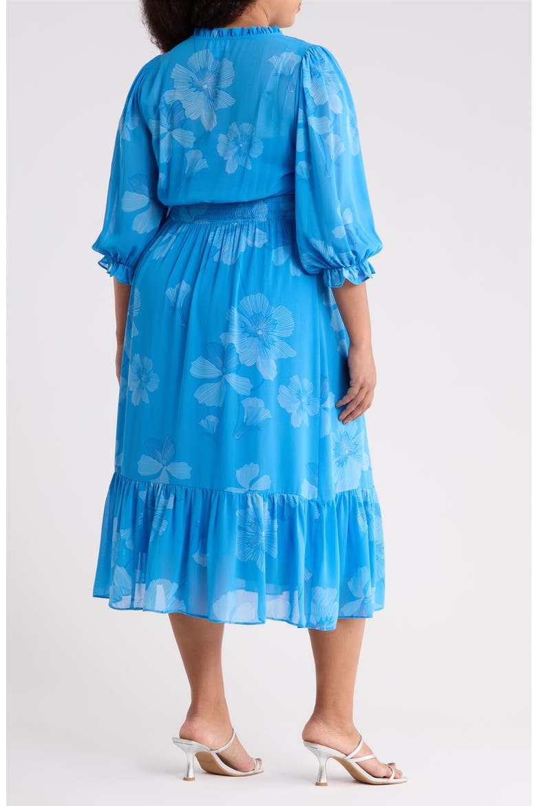 Surf Blossom Irene Smocked Midi Dress, Alternate, color, BLUE WHITE