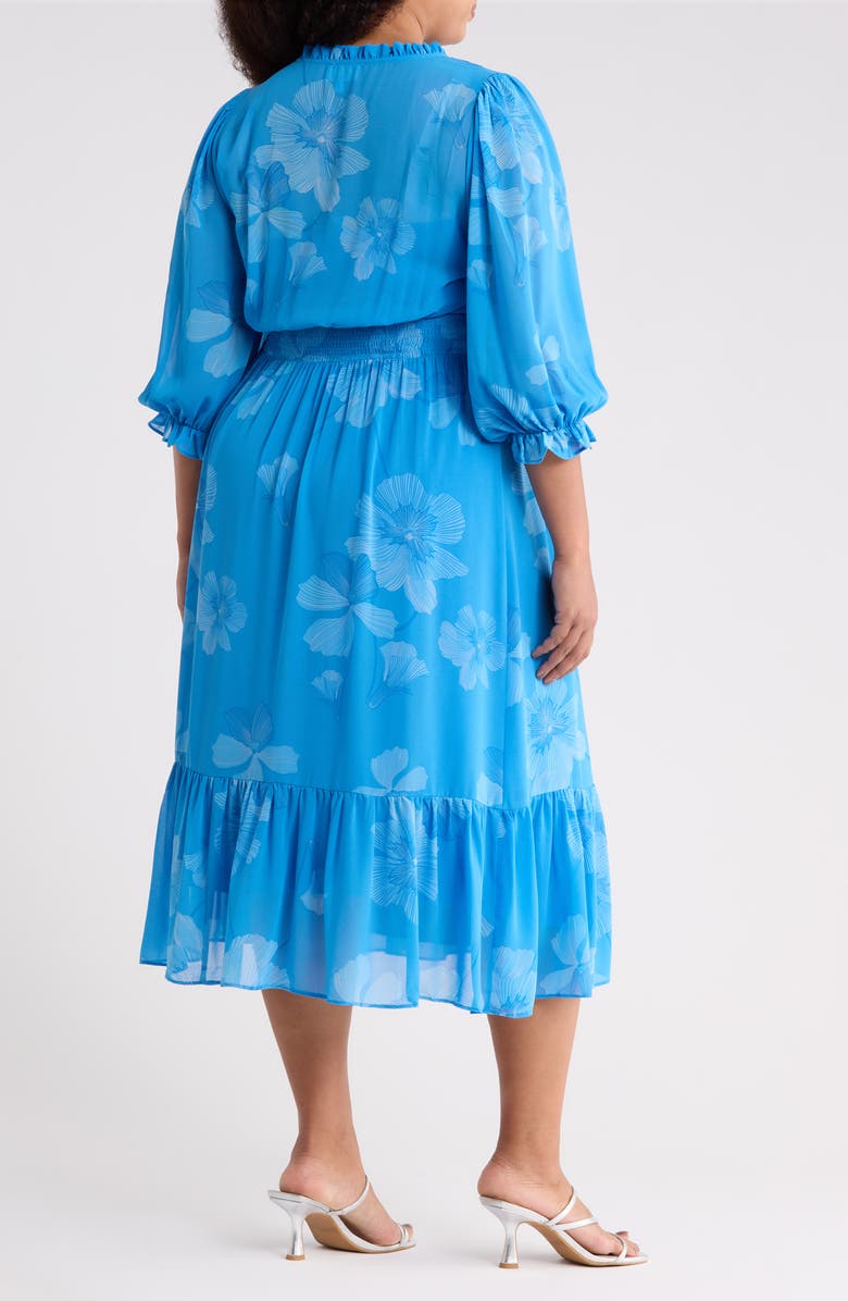 SUGARLIPS Surf Blossom Irene Smocked Midi Dress, Alternate, color, Blue White