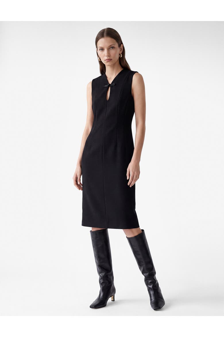 Sleeveless Keyhole Detal Qipao Midi Dress with Frog Closure, Alternate, color, BLACK
