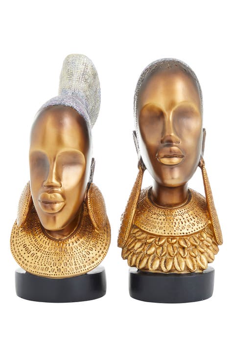 Goldtone Polystone Woman Sculpture - Set of 2