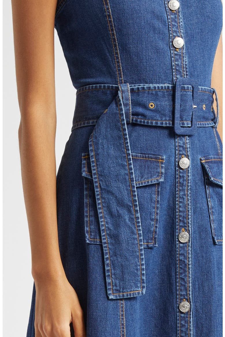 Vega Belted Sleeveless Denim Fit & Flare Midi Dress, Alternate, color, MEDIUM WASH