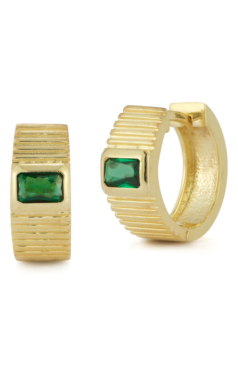 CHLOE AND MADISON 14K Yellow Gold Plated Sterling Silver & CZ Hoop Earrings, Main, color,