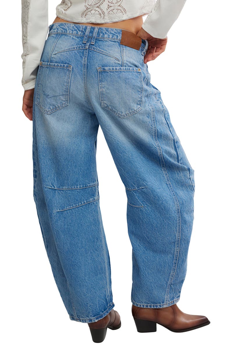 Free People We the Free Good Luck Mid Rise Barrel Leg Jeans, Alternate, color, Ultra Light Beam