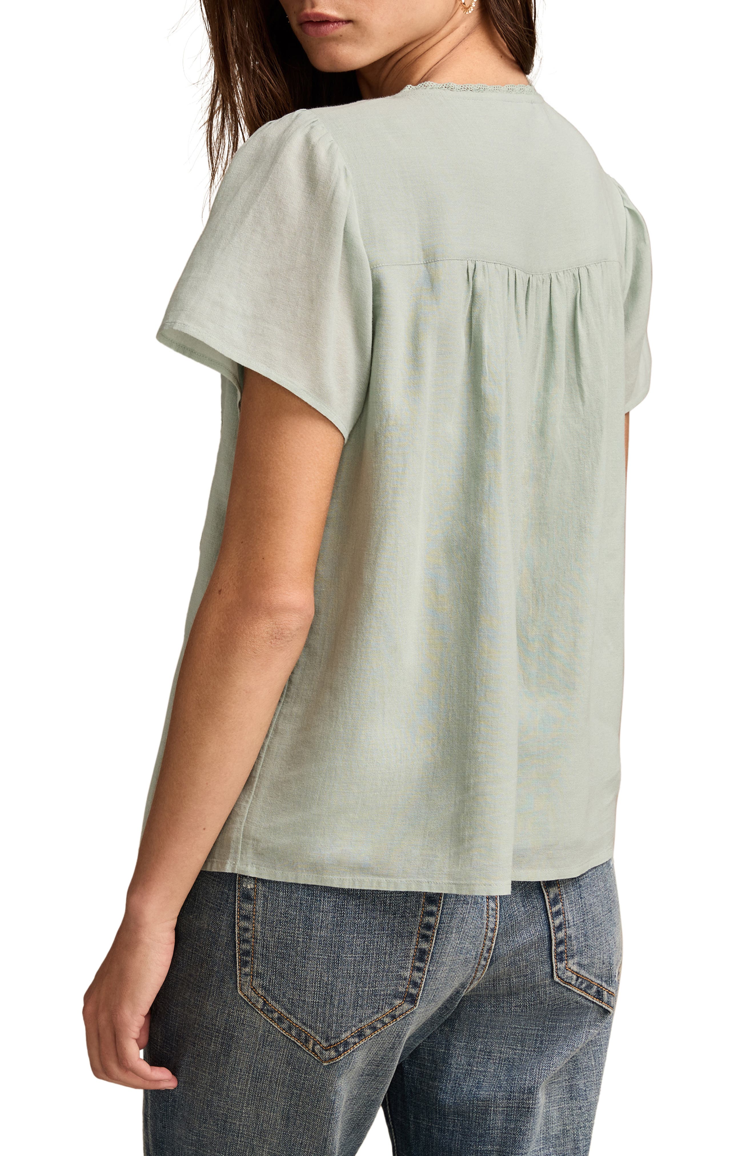 Pintuck Lace Trim Cotton Peasant Top - image 2