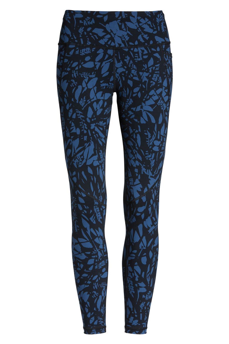 Power Pocket Workout Leggings, Alternate, color, BLUE LEAF SCATTER PRINT