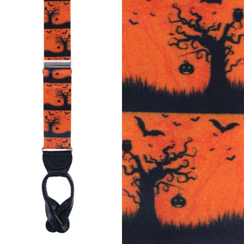Halloween Spooky Scene Silk Button End Suspenders (Braces)