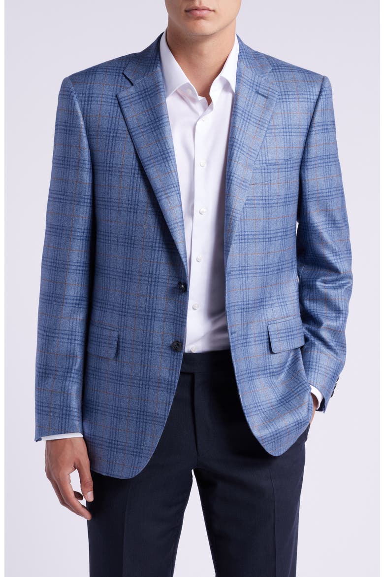 Siena Regular Fit Plaid Silk & Cashmere Sport Coat, Main, color, BLUE