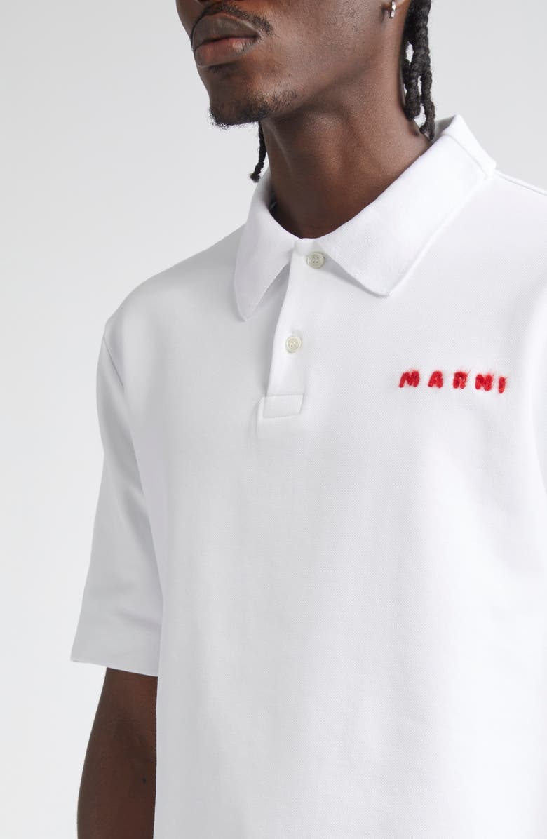 Marni Mohair Logo Piqué Polo, Alternate, color, 00W01 Lily White