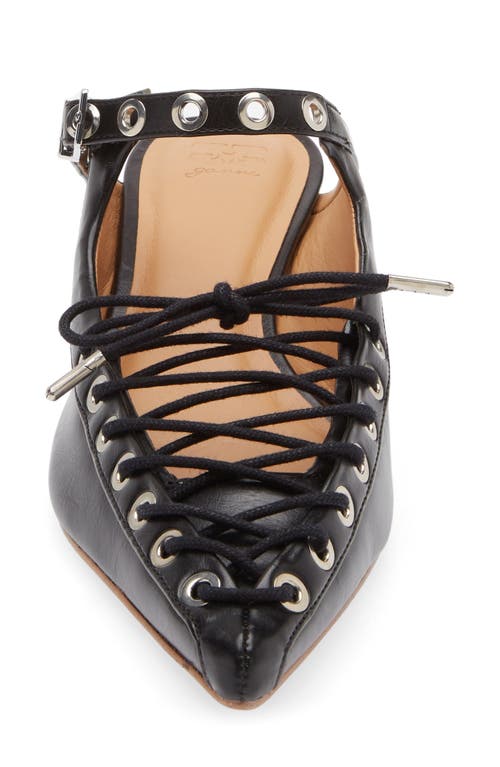 Shop Ganni Eyelets Lace-up Mule In Black
