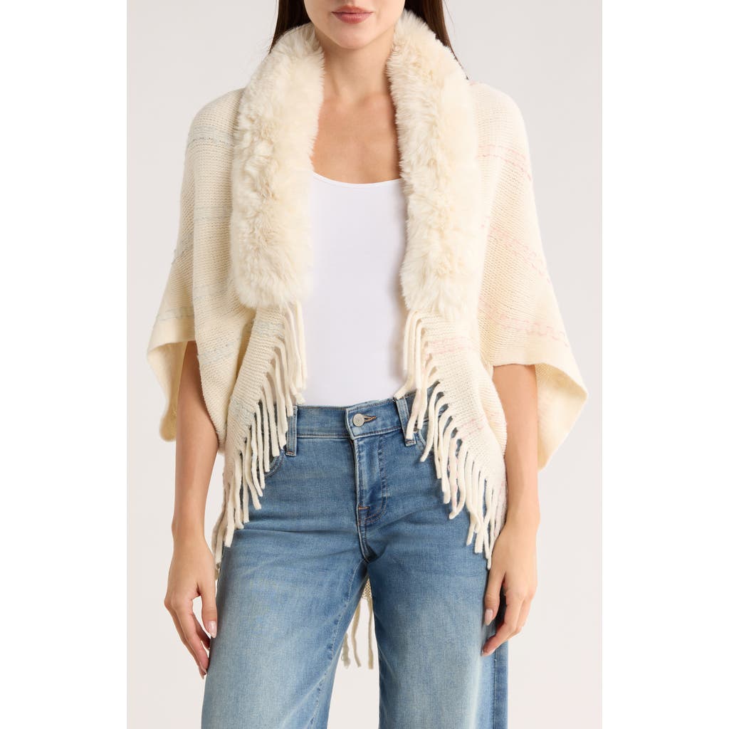 Patrizia Luca Faux Fur Fringe Cape In Neutral