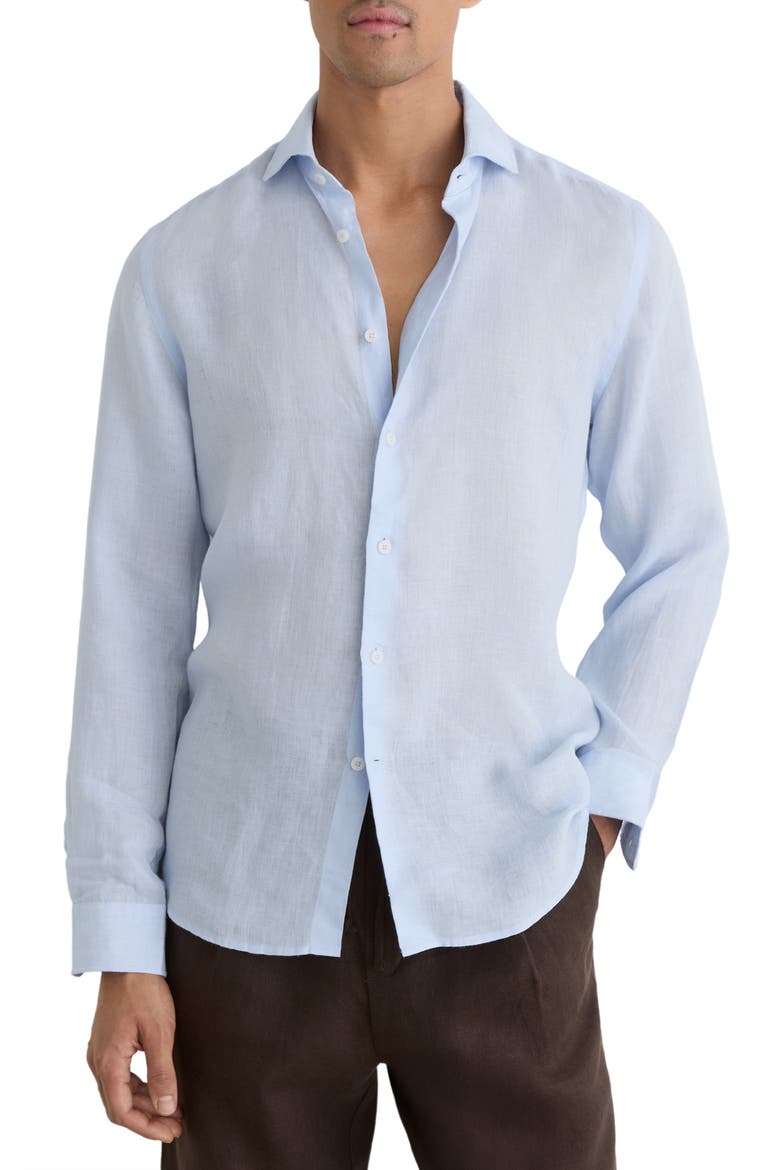 Ruban Linen Button-Up Shirt, Main, color, PALE BLUE