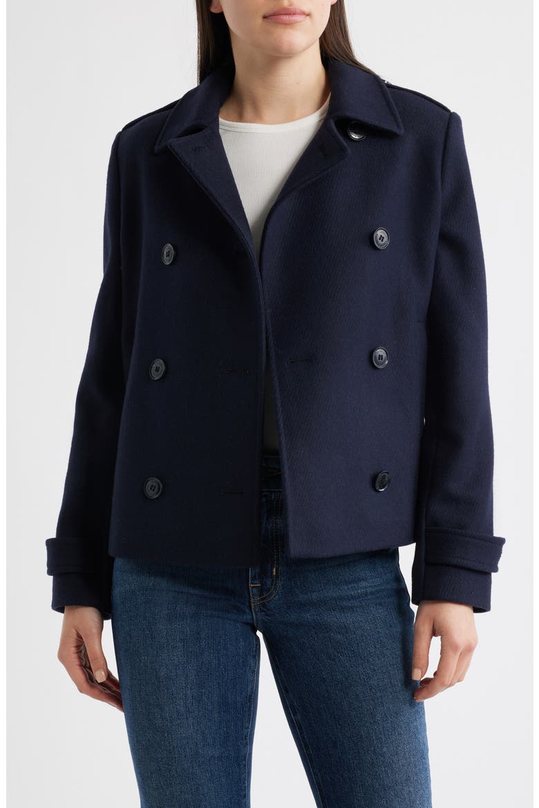 Double Breasted Wool Blend Twill Jacket, Alternate, color, REGAL NAVY