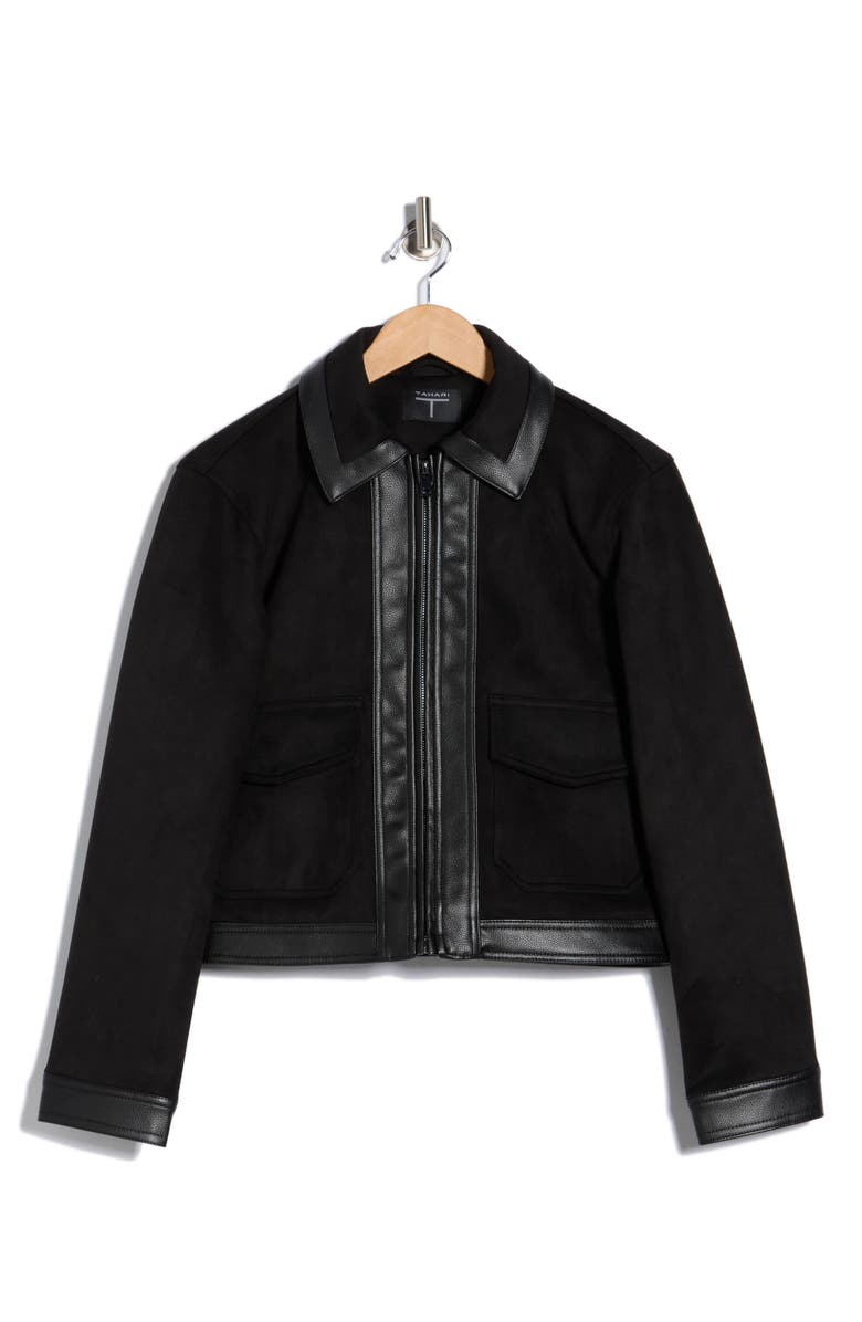T Tahari Faux Leather Trim Jacket, Alternate, color, Black