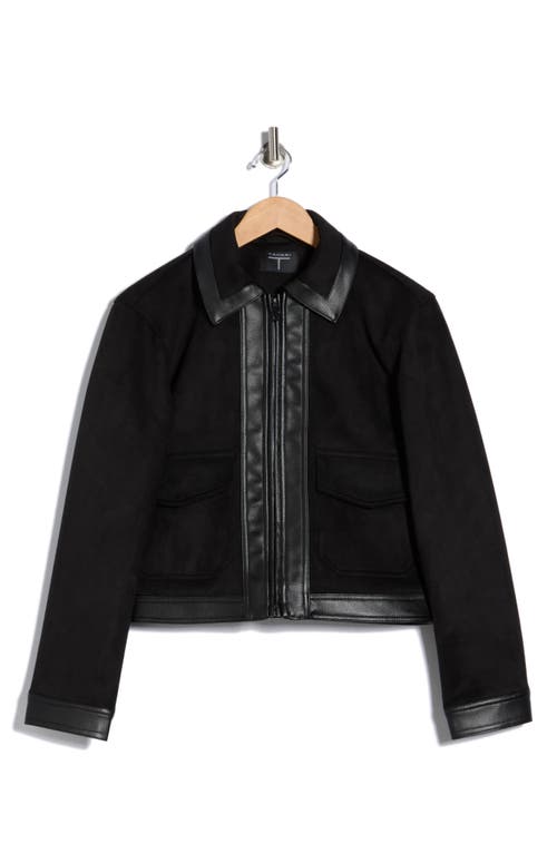 T Tahari Faux Leather Trim Jacket In Black