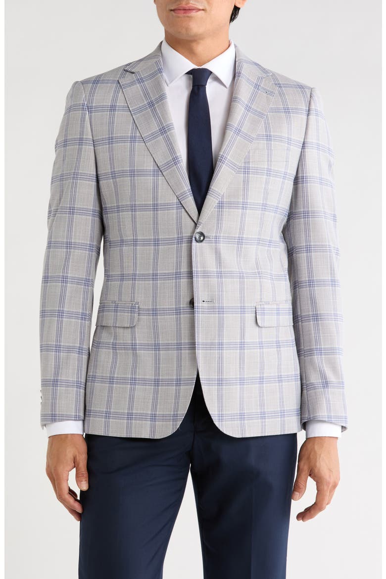 Trim Fit Plaid Sport Coat, Main, color, GREY