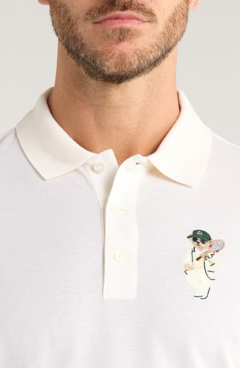 Ralph Lauren Purple Label Embroidered Polo Bear Cotton & Cashmere Piqué Polo, Alternate, color, Classic White