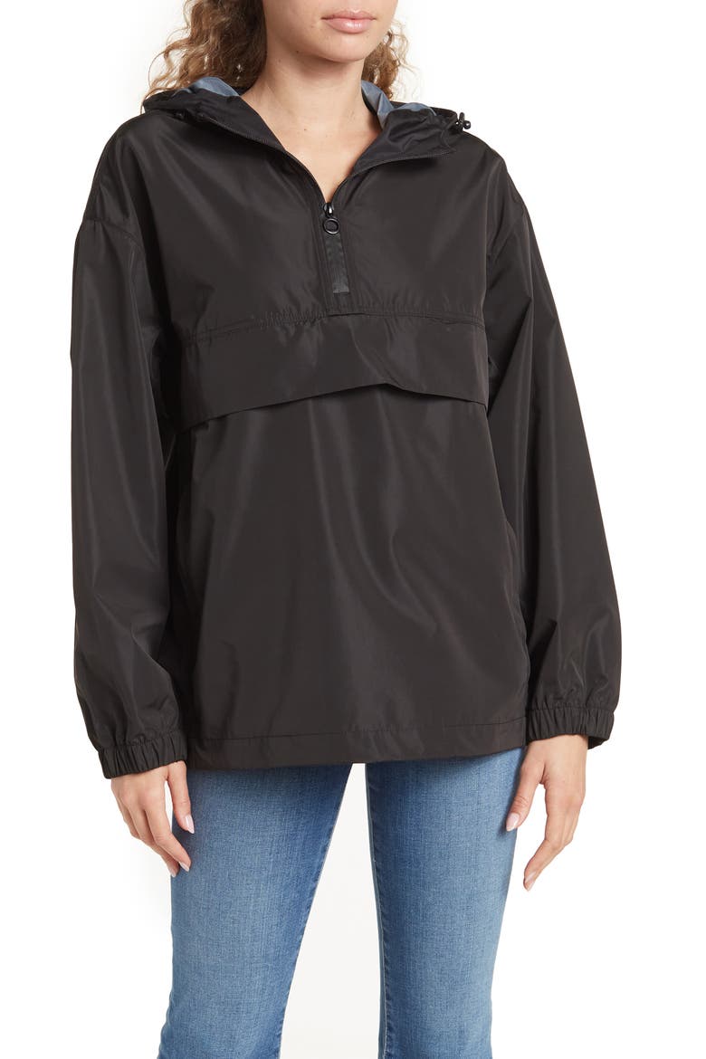 Naomi Oversized Popover Rain Jacket, Main, color, BLACK