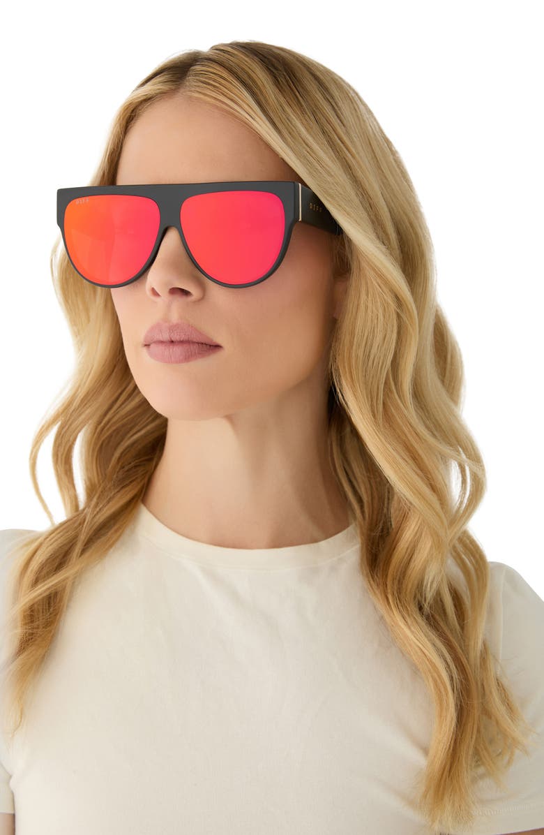 DIFF Georgie 58mm Gradient Shield Sunglasses, Alternate, color, Matte Black / Red Hot Mirror