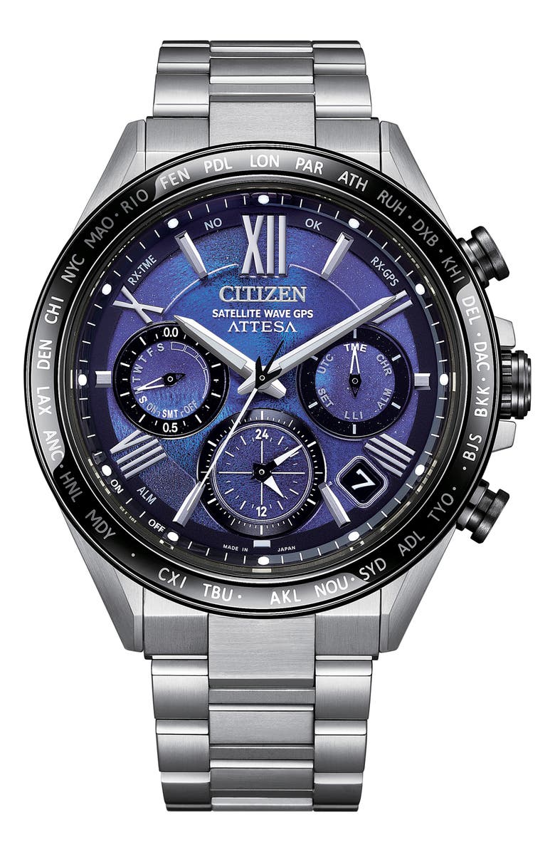 Citizen ATTESA Satellite Timekeeping UNITE with BLUE Super Titanium<sup>™</sup> Bracelet Watch, 44.6mm, Main, color, Silver-Tone